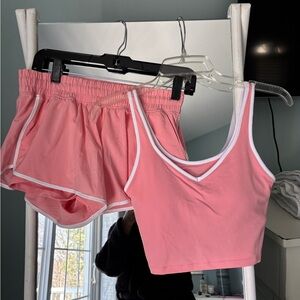 Women’s Pink Tank Crop Top & Shorts Set by aerie
